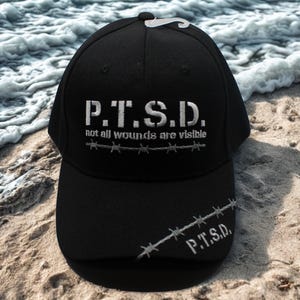 PTSD Awareness Hat – Military Support Cap – Not All Wounds Are Visible – Veteran Black Baseball Hat. Veteran Baseball Hat. Veteran PSTD Hat