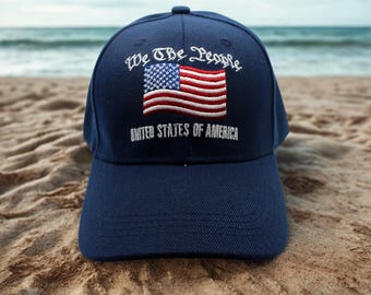 We The People Patriotic Hat. United States of America Cap. Veteran Gift. USA Flag Hat. Patriotic Hat. Veteran Hat. We The People Blue Hat