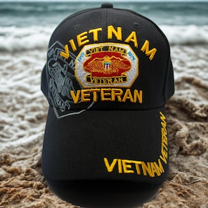 Vietnam Veteran Cap, Military Service Vietnam War Veteran Hat, Black Hat. Vietnam Vet. Vietnam War Veteran Baseball Hat. US Veteran Hat.