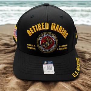 Deluxe Retired U.S. Marine Black Hat – &quot;Once a Marine, Always a Marine&quot; – Top Quality USMC Veteran Cap – Gift for Marines. Fathers Day Gift