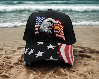 Gorra con la bandera estadounidense y el águila. Gorra patriótica de EE. UU. Gorra de la libertad. Gorra patriótica. Gorra negra de EE. UU. Gorra con el águila calva. Regalo para veteranos. Gorra del orgullo estadounidense.