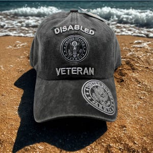 U.S. Army Disabled Veteran Hat, Black Washed Military Cap with Embroidered Seal, Army Veteran Gift, Adjustable Army Veteran Baseball Cap.