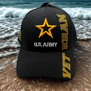 U.S. Army Veteran Hat Black Military Cap, Official Licensed Army Hat, Embroidered Army Star Logo, Adjustable Baseball Hat, Gift for Veterans