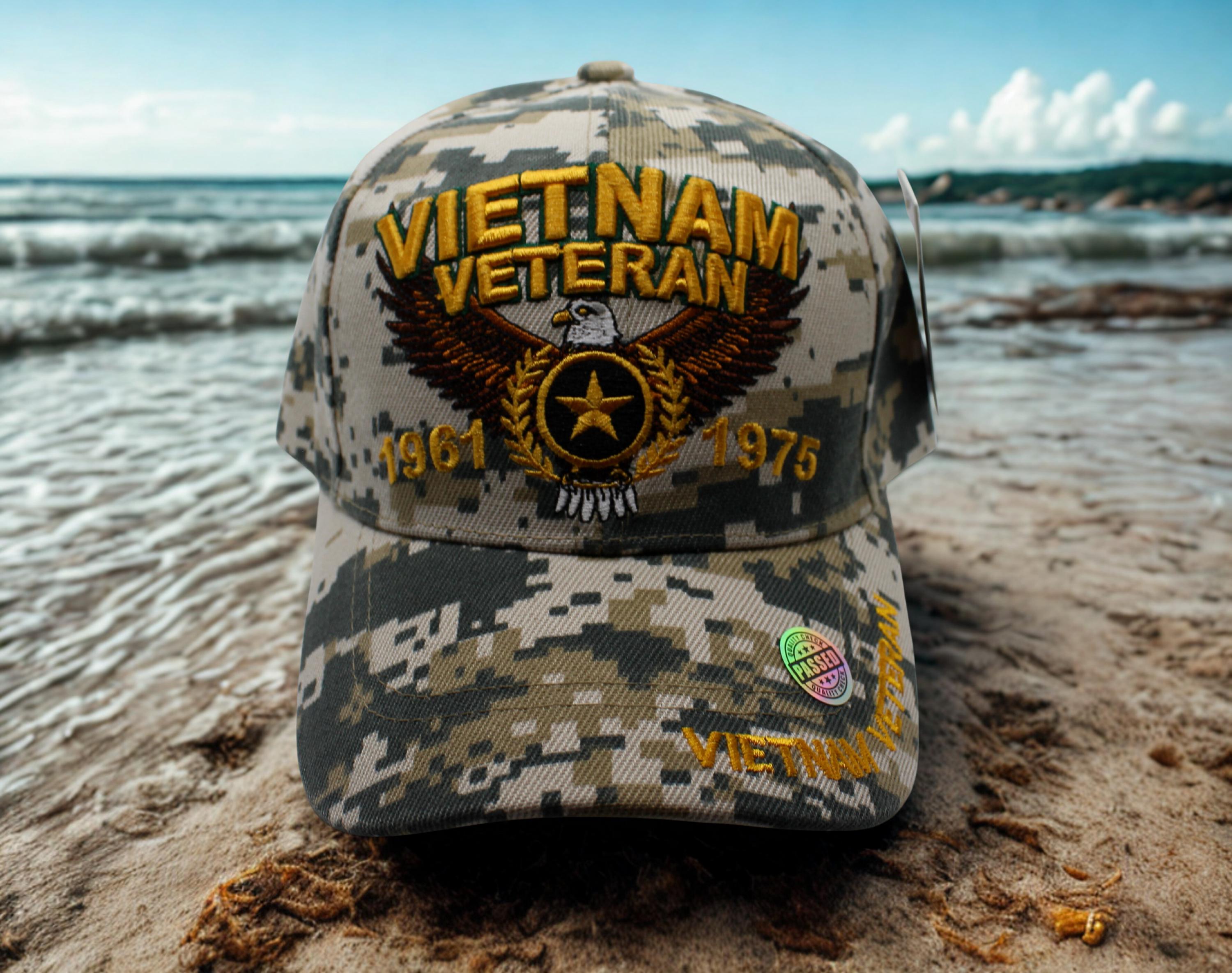 Vietnam Era Veteran 1960-1975 Eagle With Flag Baseball Cap - Black Adjustable