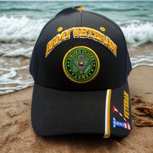 U.S. Army Veteran Hat Black Military Cap, Official Licensed Army Hat, Embroidered Army Seal Adjustable Baseball Hat, Gift for Army Veterans