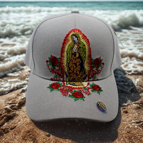 Our Lady of Guadalupe Cap. Christian Gray Hat. Virgen de Guadalupe Hat. Lady of Guadalupe Embroidered Cap. Faith Cap. Gorra de La Virgen