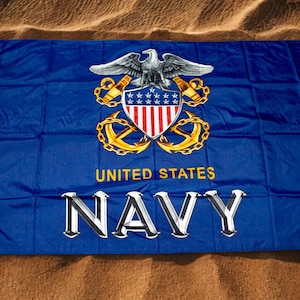Vlag van de Amerikaanse marine 3 x 5 ft – vlag embleem van de Amerikaanse marine – banner militair patriot. Marinevlag. Officiële marinevlag voor veteranen. Marineblauwe vlag met logo