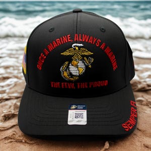 Deluxe U.S. Marine Black Hat – &quot;Once a Marine, Always a Marine&quot; Hat – Top Quality USMC Veteran Cap – Gift for Marines. Veterans Day Gift