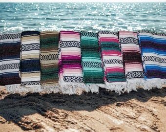 Handwoven Mexican Blanket. Authentic Baja Falsa Throw. Falsa Serape Blanket for Yoga, Camping, or Home Décor. Yoga Blanket. Christmas Gift