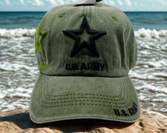 U.S Army Star Hat, Green US Army Cap with Embroidered Star, Army