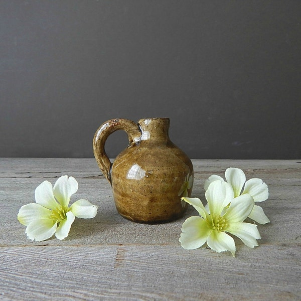 miniature pottery vase   vintage pottery bud vase jug with handle   collectible pottery  rustic home decor
