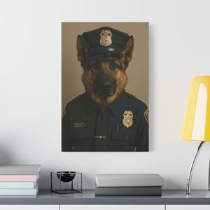 Police Dog Canvas Art, Humorous Wall Decor, Pet Lover Gift, Dog Police Officer Print, Animal Lover Artwork