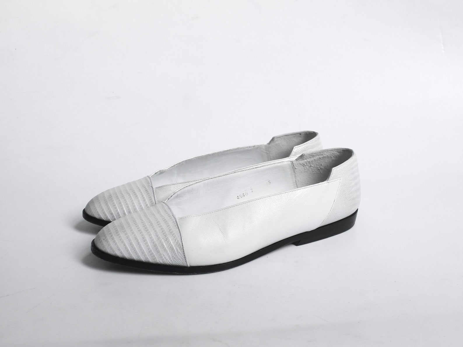 vintage lanvin ballet flats // 1980s designer shoes // embossed white leather slip on flats // womens size 6.5