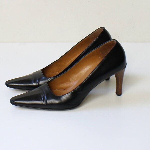 SALE // Gucci Black Leather High Heel Pumps // Womens Designer Shoes // Size 7 // EU 37