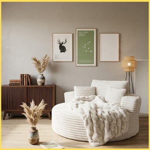 Modern Round Chaise Lounge Chair, 55 Inch Upholstered Cloud Chair, Corduroy Floor Sofa for Bedroom Apartment