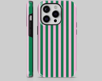 Funda resistente con rayas rosas y verdes para iPhone 17 Pro Max, Samsung S25 Ultra, S25+ y Google Pixel 10 Pro XL.
