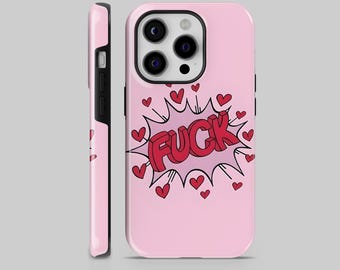 FUNNY SWEAR Love - Funda resistente para iPhone 17 Pro Max 17 Pro 17 / Samsung S25 Ultra S25+ S25 / Google Pixel 10 Pro con corazones rosas y arte pop impactante