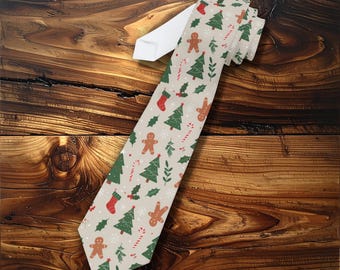 ジンジャーブレッド＆ホリデーツリー柄ネクタイ | クリスマスネクタイ