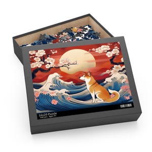 Japanese Painting Shiba Inu Puzzles, 120-500 Pieces, Japanese Art Decor, Dog Lover Gift, Mindful Activities, Nature Inspired