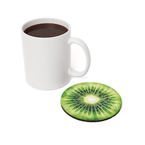 Kiwi Cork Back Coaster, Fruit Decor, Kitchen Accessory, Eco-Friendly Gift, Home Barware, Summer Party Decor
