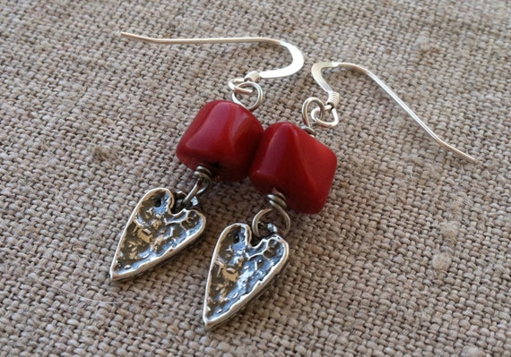 Earrings Handmade Sterling Silver Hearts and Red Italian | Etsy