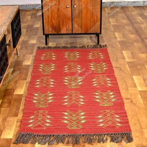 5x7ft Handmade Wool Jute Kilim Rug, Handwoven Wool Jute Rug, Kilim Jute Rug, Flatweave Rug, Bohemian Rug, Indian Dhurrie Rug multicolour rug