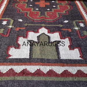 5x7ft Handmade Wool Jute Kilim Rug, Handwoven Wool Jute Rug, Kilim Jute Rug, Flatweave Rug, Bohemian Rug, Indian Dhurrie Rug multicolour rug