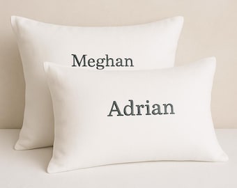 Funda de almohada personalizada - Nombre bordado - Regalo de boda - Funda de almohada de algodón suave - Ropa de cama personalizada - Estilo sobre