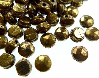 Nailhead glass beads faceted metallic bronze