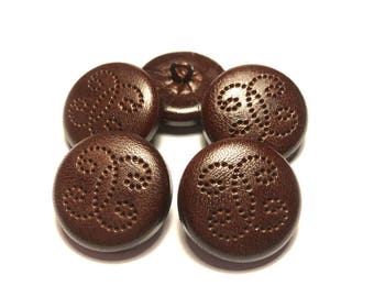 Real leather buttons, brown  5 pcs