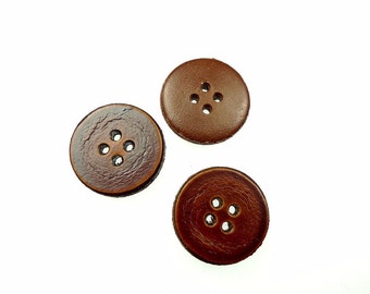 Leather buttons, brown four holes handmade