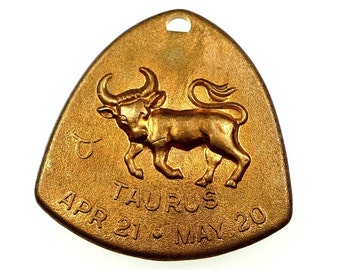 TAURUS zodiac sign pendant raw brass