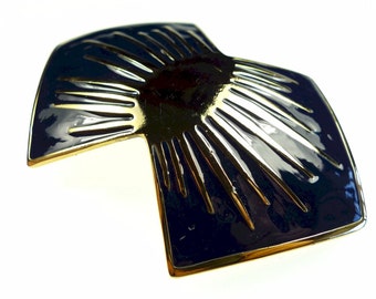 Belt buckles, dark blue vintage enameled gold tone metal