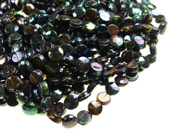 Nailhead glass beads faceted shiny jet iridescent 6 mm 1 strand