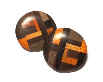 Wooden clip on earrings, round