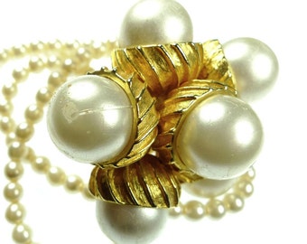 Acorn cluster necklace with faux pearls