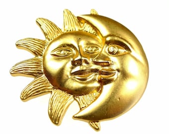 Gold Tone Sun and Moon Metal Button (48mm)