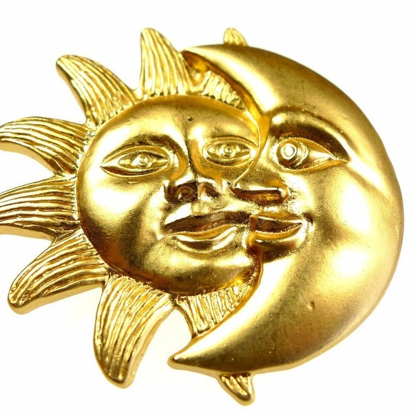 Metal button, moon and sun gold tone metal day and night big 1pc