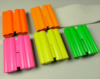 Vintage neon belt buckles, for stretch elastic, interlocking