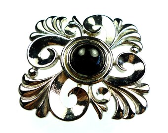 Belt buckles, dark silver tone tone metal with black colored cabochon