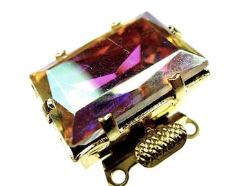 Box clasp crystal AB 3 strand rectangular 2pcs