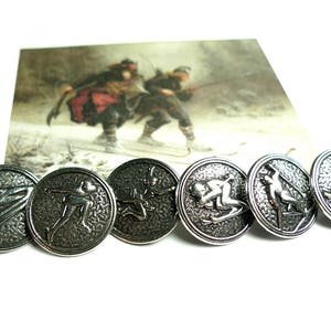 Pewter buttons winter sports motifs