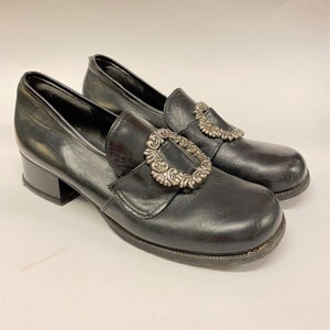 vintage women's bunadsko black leather bunad shoes folk costume shoes