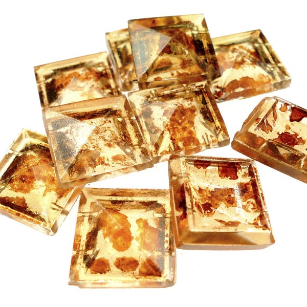 Doble orificio taladrado abalorios cuadrados pyramide, pintado vidrio vintage 10pcs