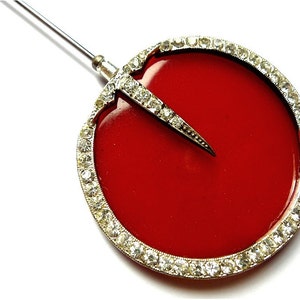 Vintage hat pin, antique round with rhinestones