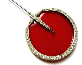 Vintage hat pin, antique round with rhinestones