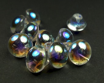 Glass buttons, crystal AB tiny 10pcs