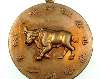 TAURUS zodiac sign pendant raw brass