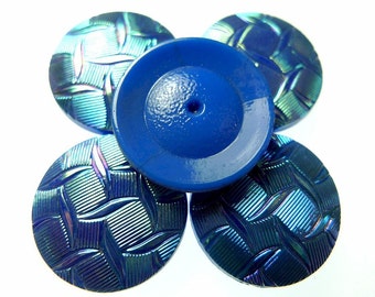 Glass cabochons opaque blue AB round textured