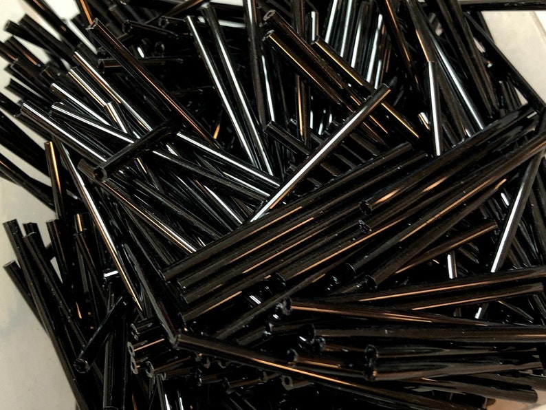 Extra Long 50mm Black Opaque Glass Bugle Beads Etsy